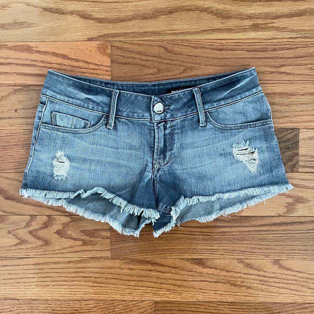 Black Orchid Womens 27 Cut Off Micro Shorts Blue Dream Cycle Distressed Boho